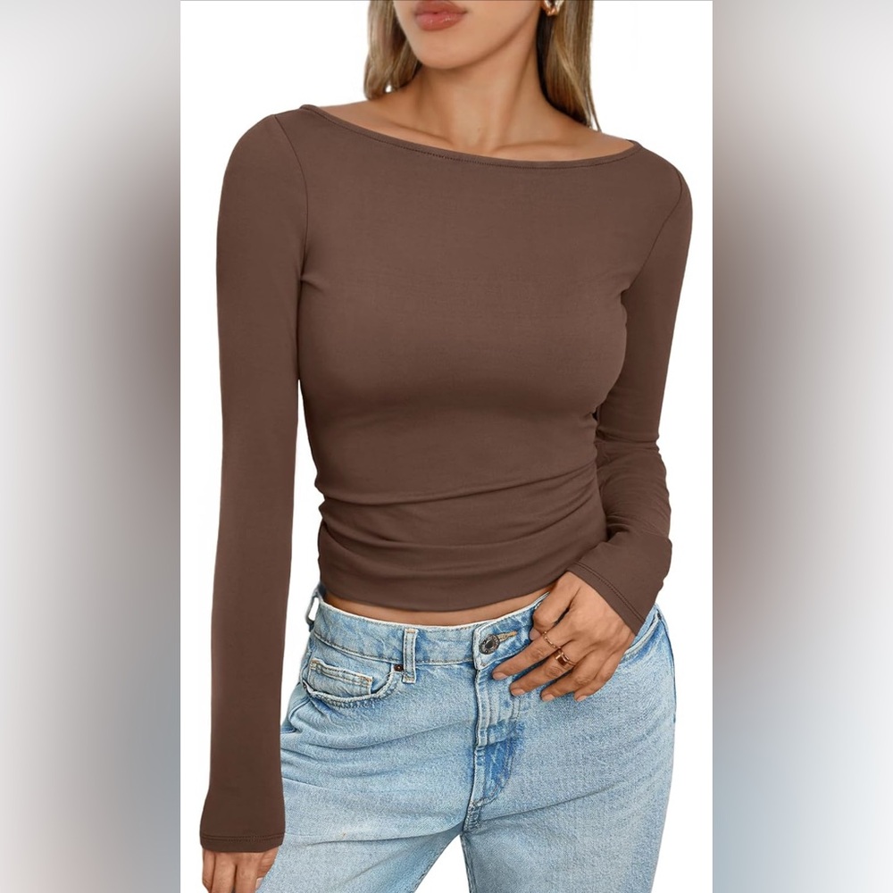 Brown Long Sleeve Women's Top